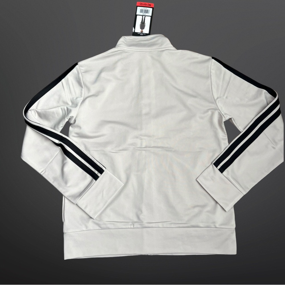 Adidas Youth Tricot Beige or Natural Jacket with Black Accents Size M 10/12 - Picture 2 of 5